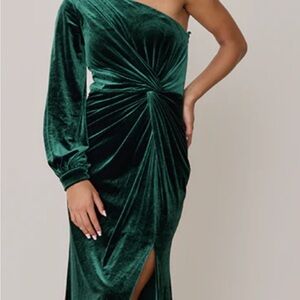 Revelry Aurora Green Velvet Elegant One-Shoulder Dress Womens Size 20